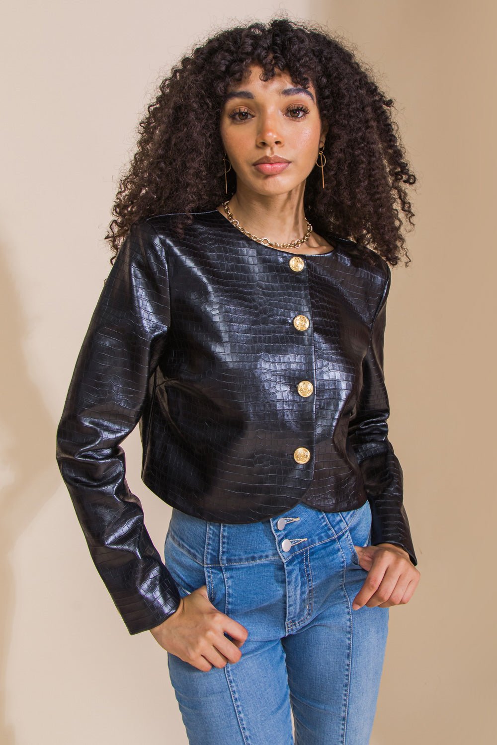 AT THE START FAUX LEATHER BOLERO JACKET Mack Harvie