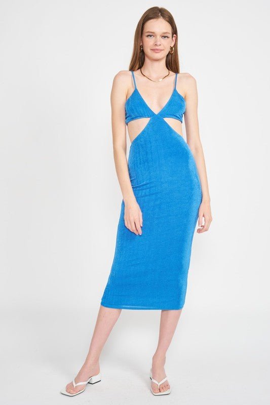 SPAGHETTI STRAP TIE BACK MIDI DRESS WITH CUTOUT – Mack & Harvie