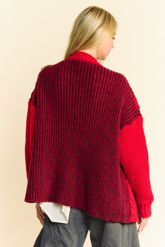 Cable-Knit Color Block Open Front Cardigan