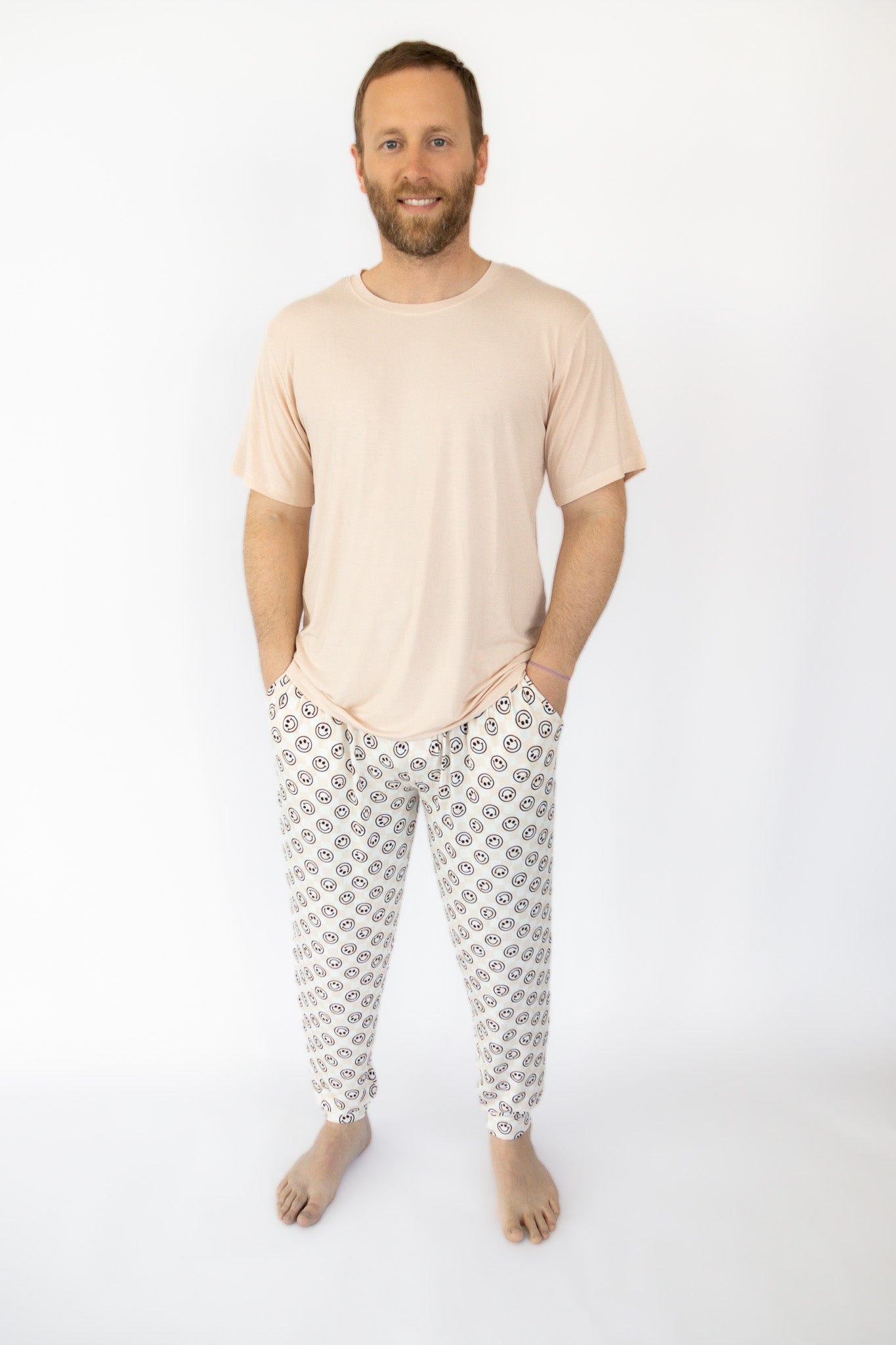 SANDY SMILES CHECKERS SHORT SLEEVE MEN'S DREAM JOGGER SET