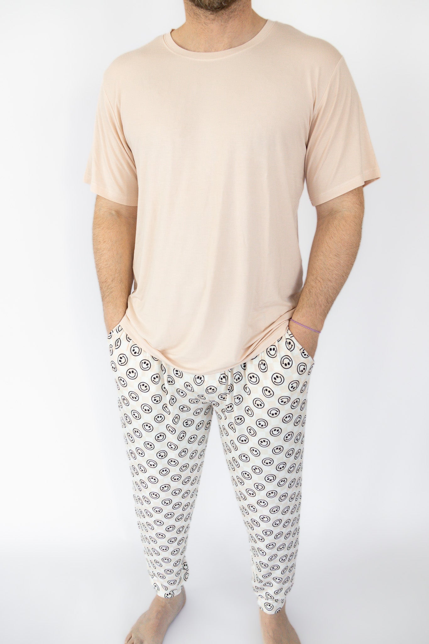 SANDY SMILES CHECKERS SHORT SLEEVE MEN'S DREAM JOGGER SET