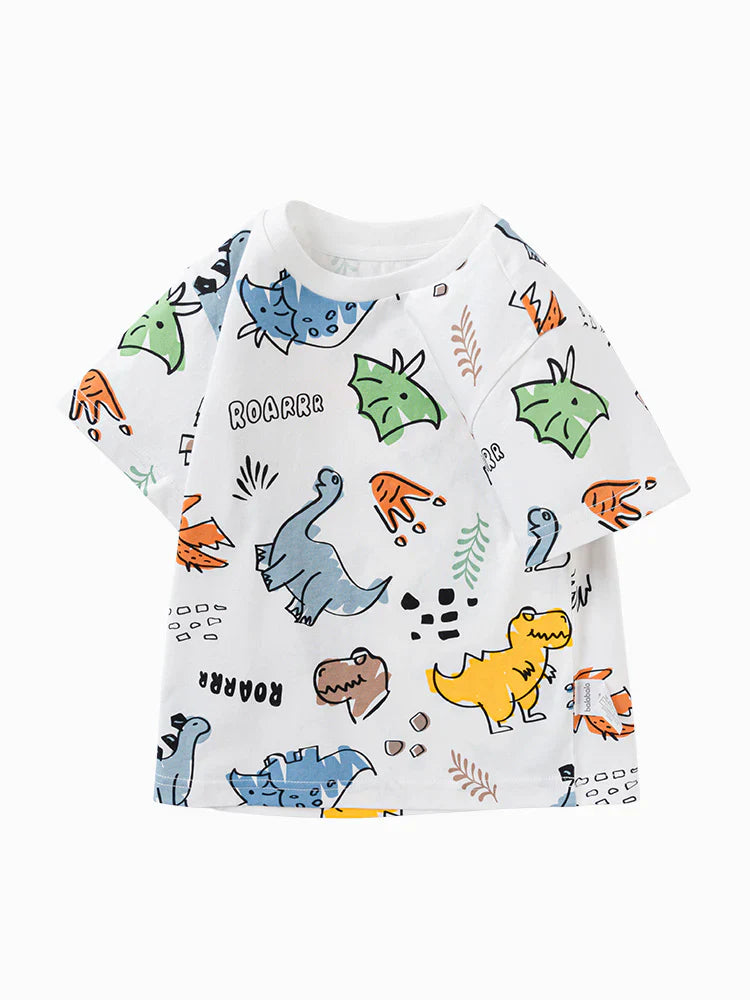 Balabala Pure Cotton Dino Full Print Short-Sleeved T-Shirt