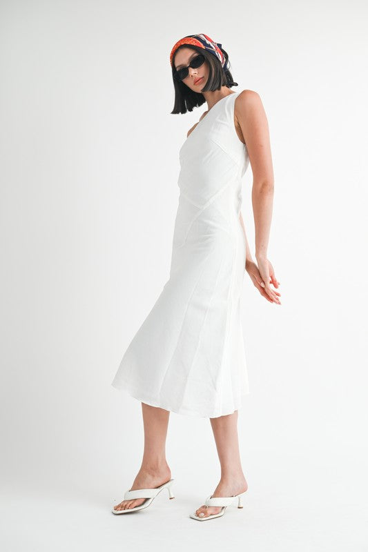 ONE SHOULDER MID LINEN DRESS