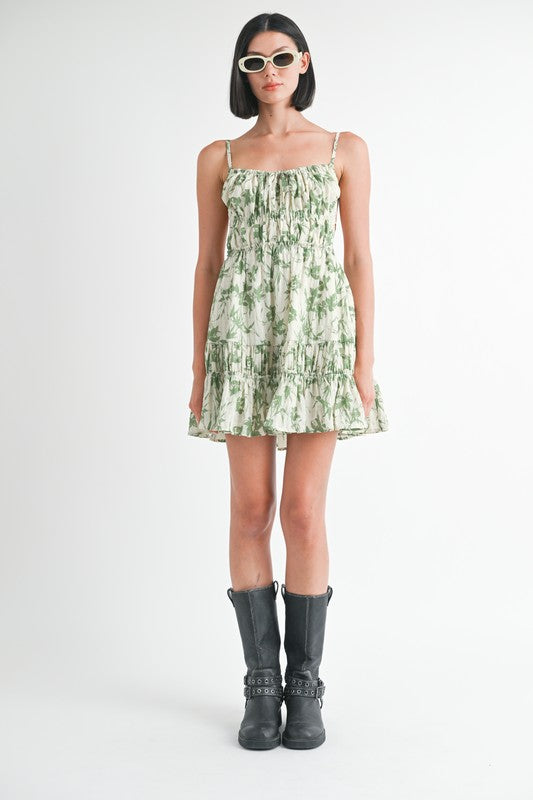 TIERED MINI FLORAL DRESS WITH BACK TIE