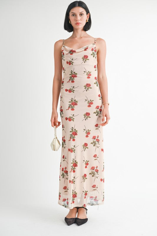 COWL NECK MAXI DRESS WITH OPEN BACK