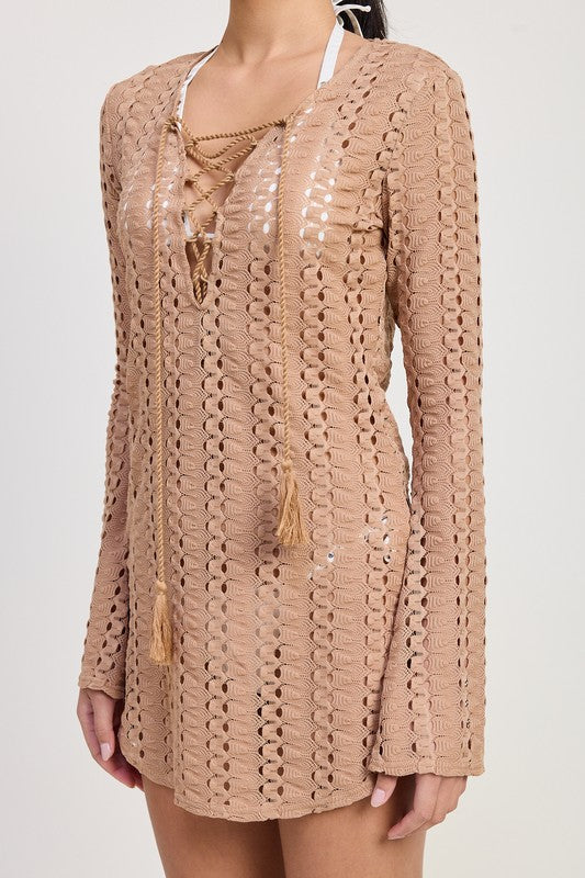 LACE UP COVER UP DRESS