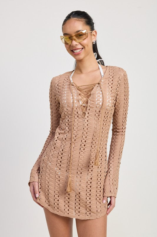 LACE UP COVER UP DRESS