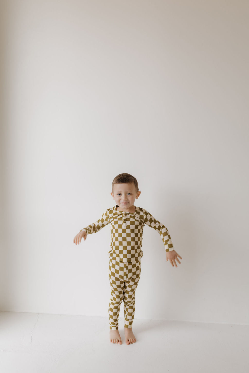 Bamboo Two Piece Pajamas | Olive Checkerboard