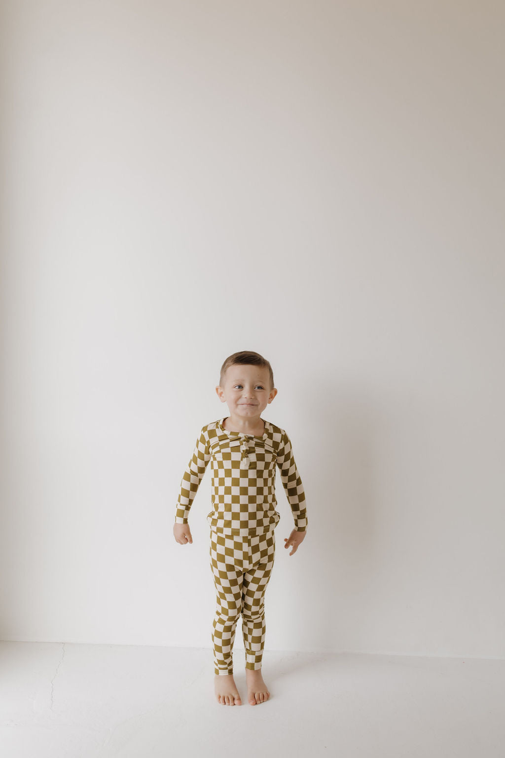 Bamboo Two Piece Pajamas | Olive Checkerboard