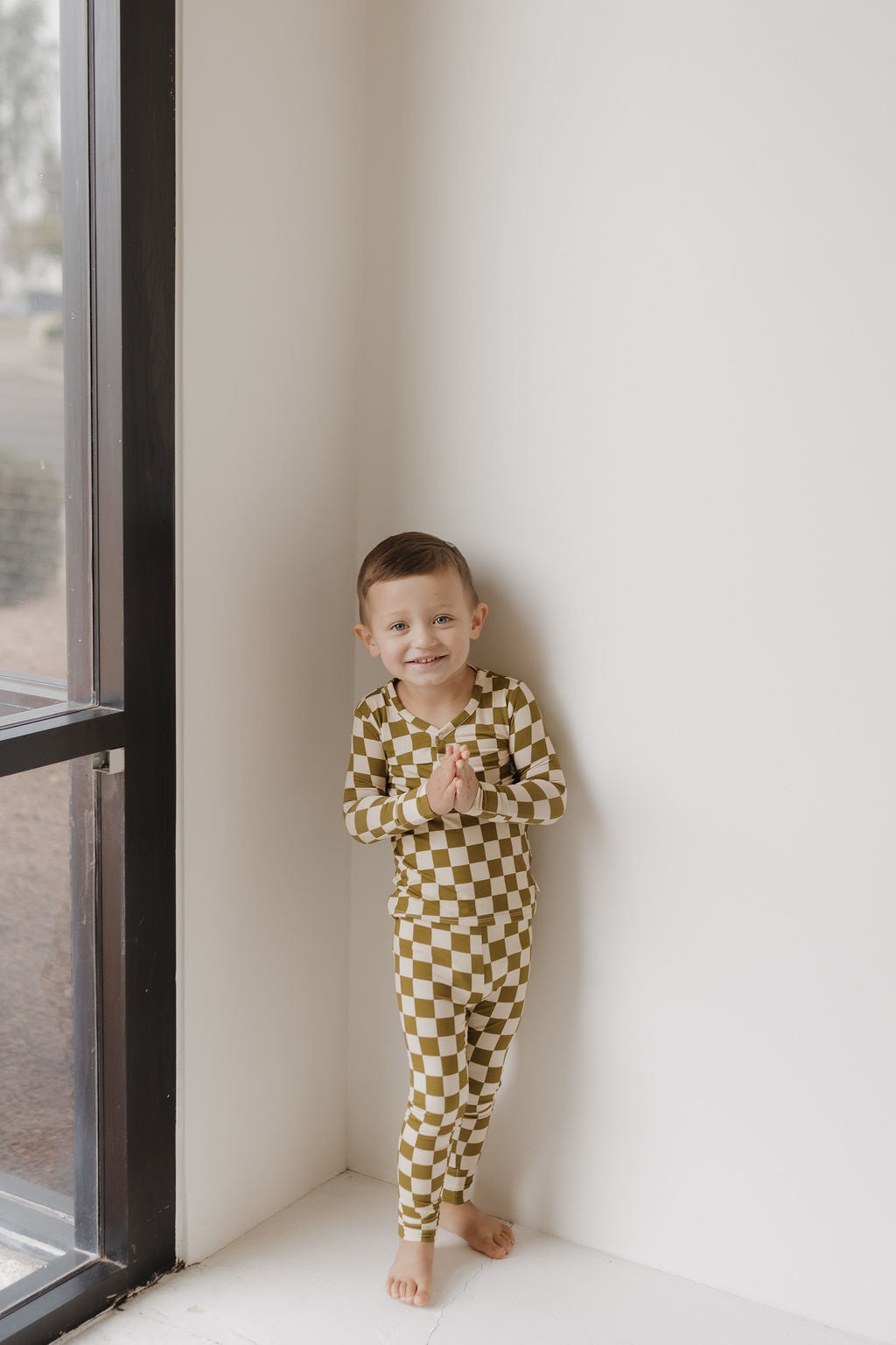 Bamboo Two Piece Pajamas | Olive Checkerboard