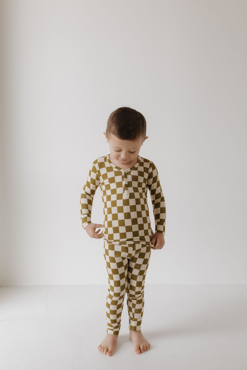 Bamboo Two Piece Pajamas | Olive Checkerboard