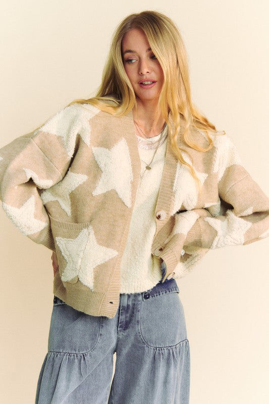 Fuzzy Star Button Down Cardigan