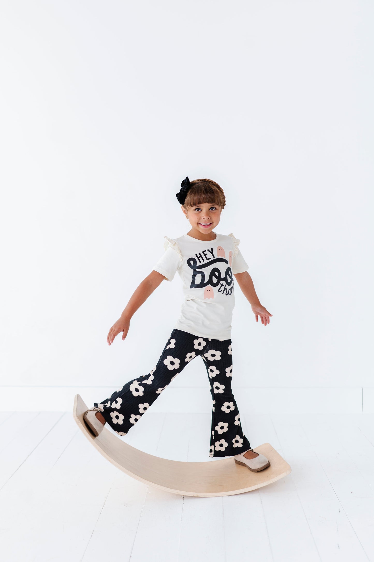 Retro Black + Cream Floral | RIB FLARES (8, 10 + 12 yrs ONLY left)