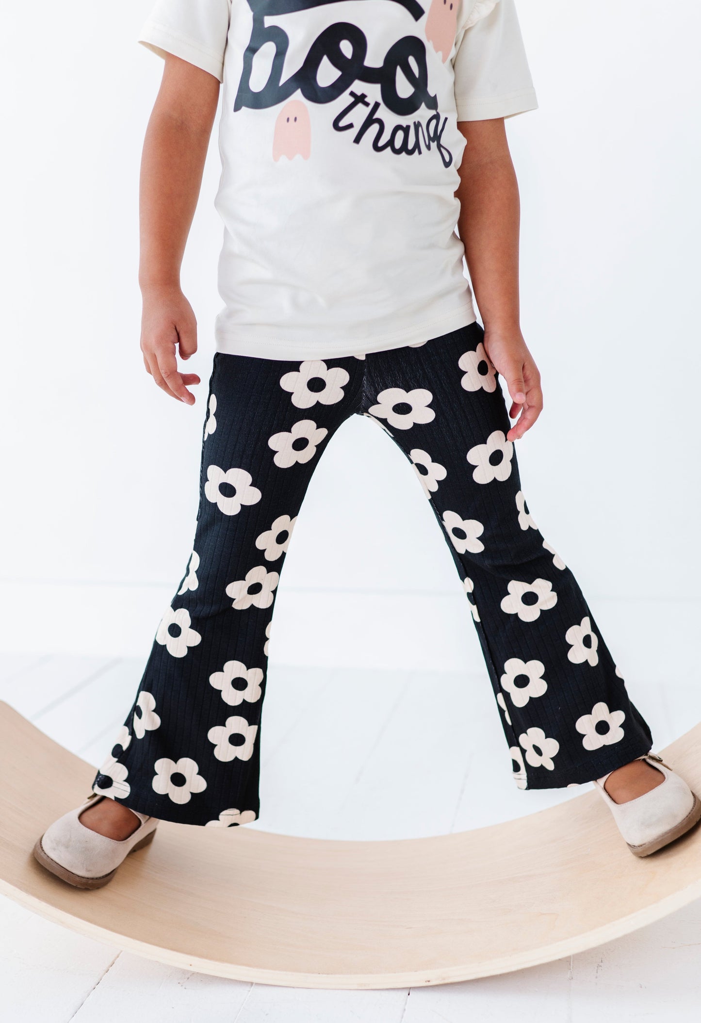 Retro Black + Cream Floral | RIB FLARES (8, 10 + 12 yrs ONLY left)