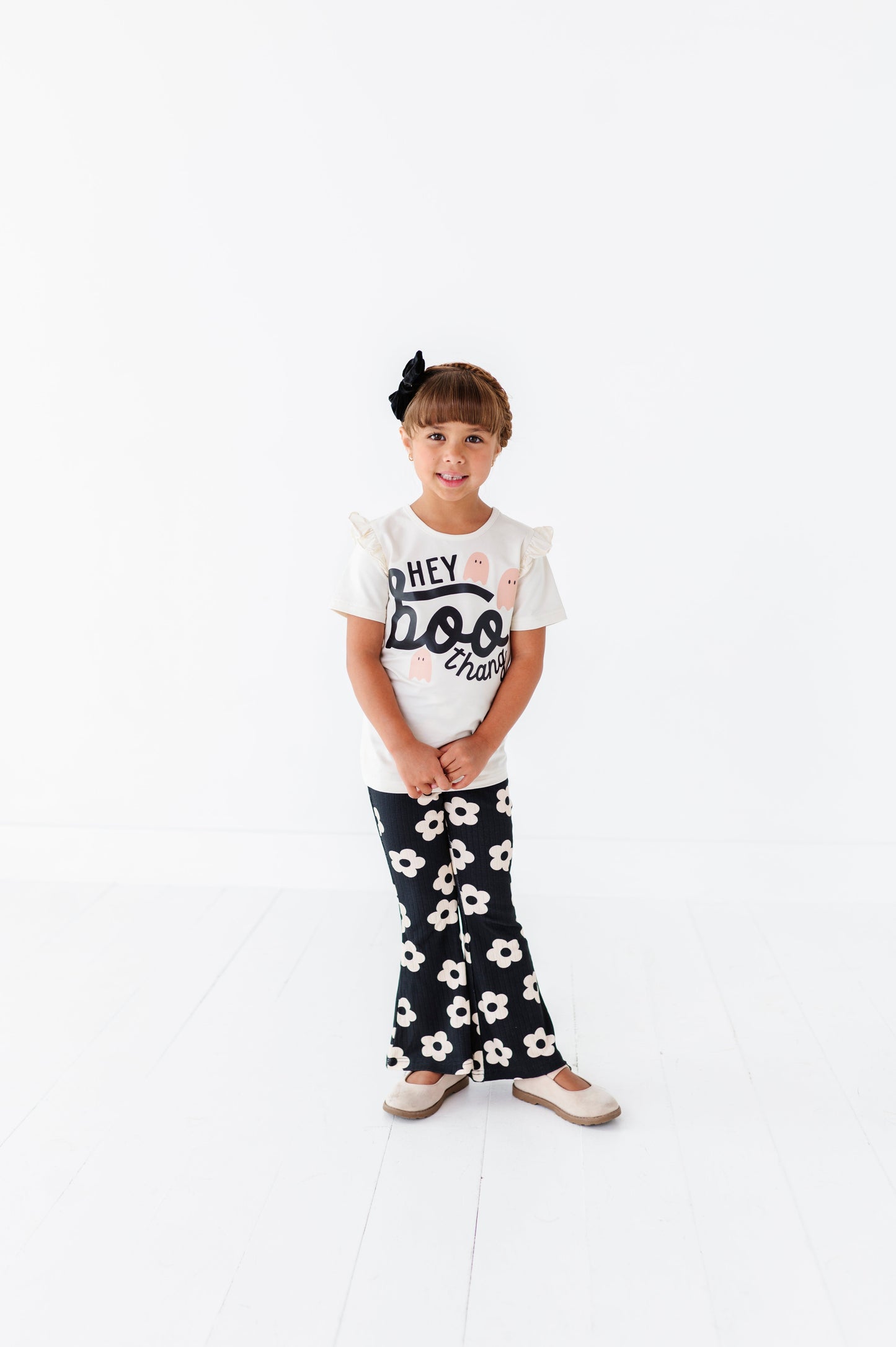 Retro Black + Cream Floral | RIB FLARES (8, 10 + 12 yrs ONLY left)