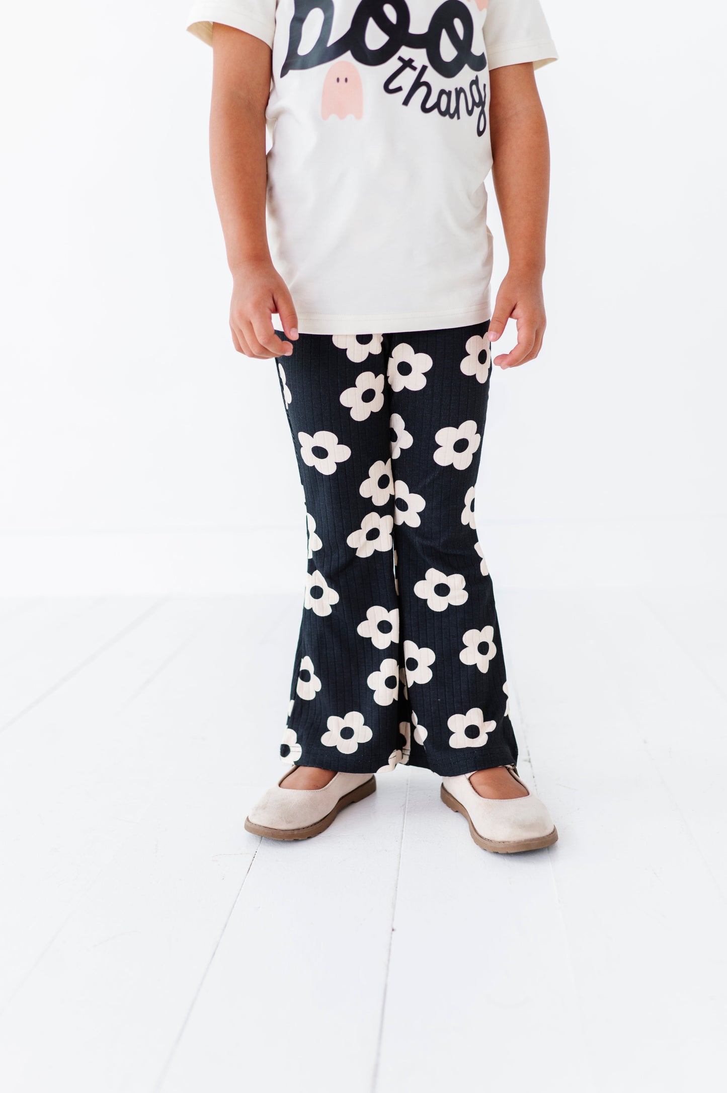 Retro Black + Cream Floral | RIB FLARES (8, 10 + 12 yrs ONLY left)