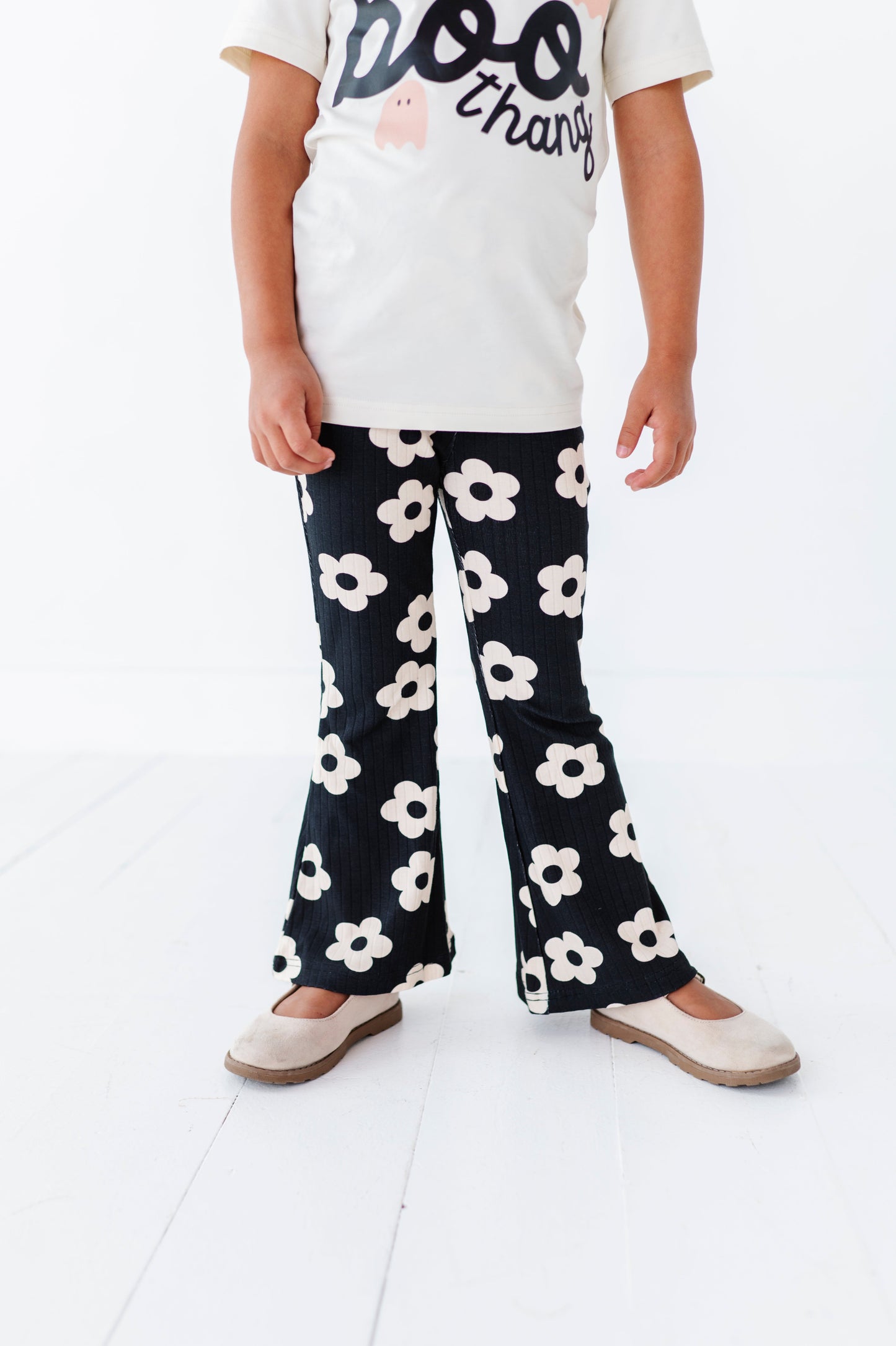 Retro Black + Cream Floral | RIB FLARES (8, 10 + 12 yrs ONLY left)