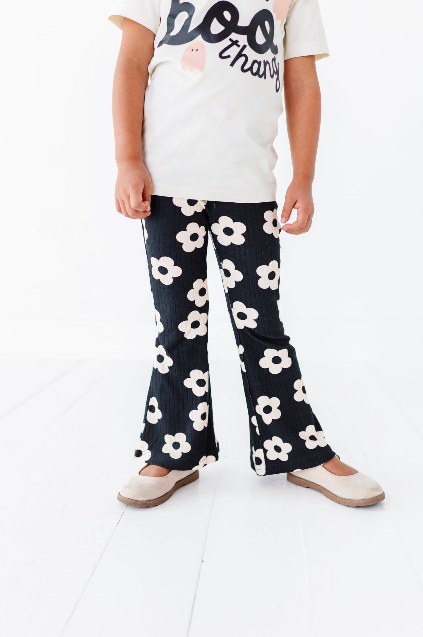 Retro Black + Cream Floral | RIB FLARES (8, 10 + 12 yrs ONLY left)