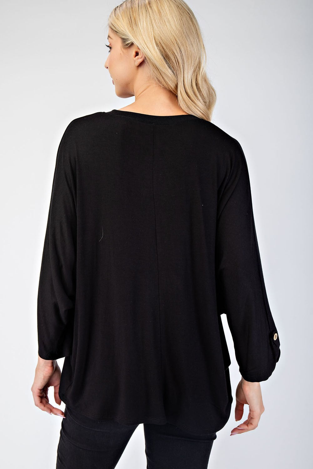 Notched Three-Quarter Sleeve Blouse