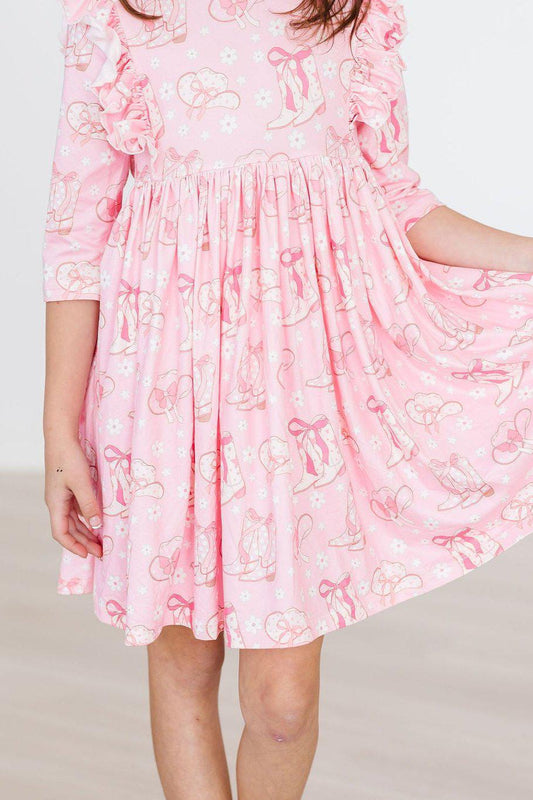 Howdy 3/4 Sleeve Ruffle Twirl Dress