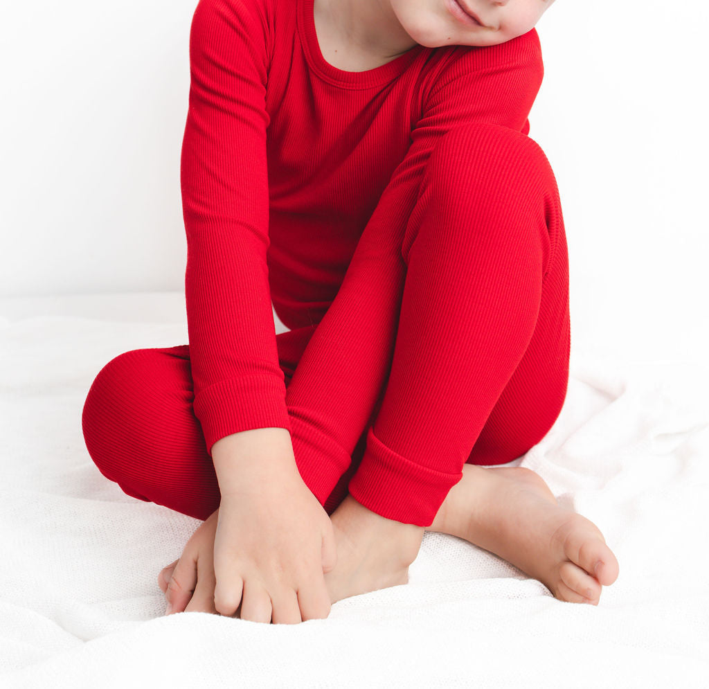 Crimson (Red) Ribbed Long Sleeve PJ's BDLJ