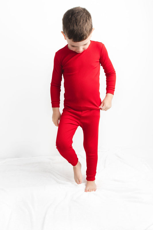 Crimson (Red) Ribbed Long Sleeve PJ's BDLJ