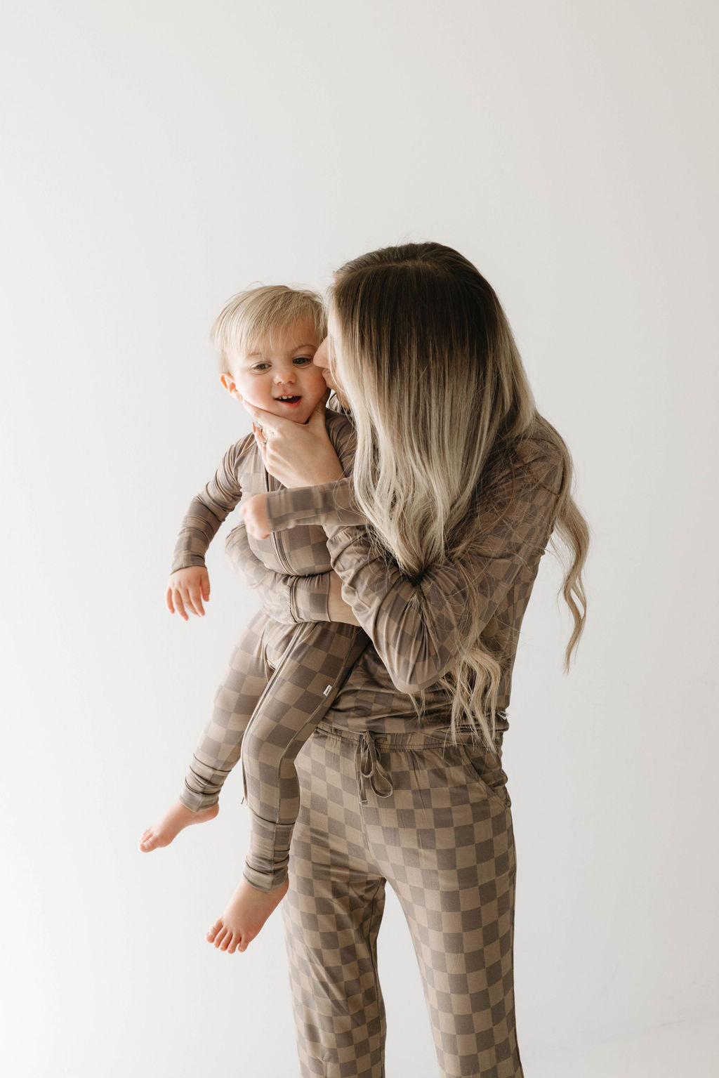 Women's Bamboo Pajamas | Faded Brown Checkerboard