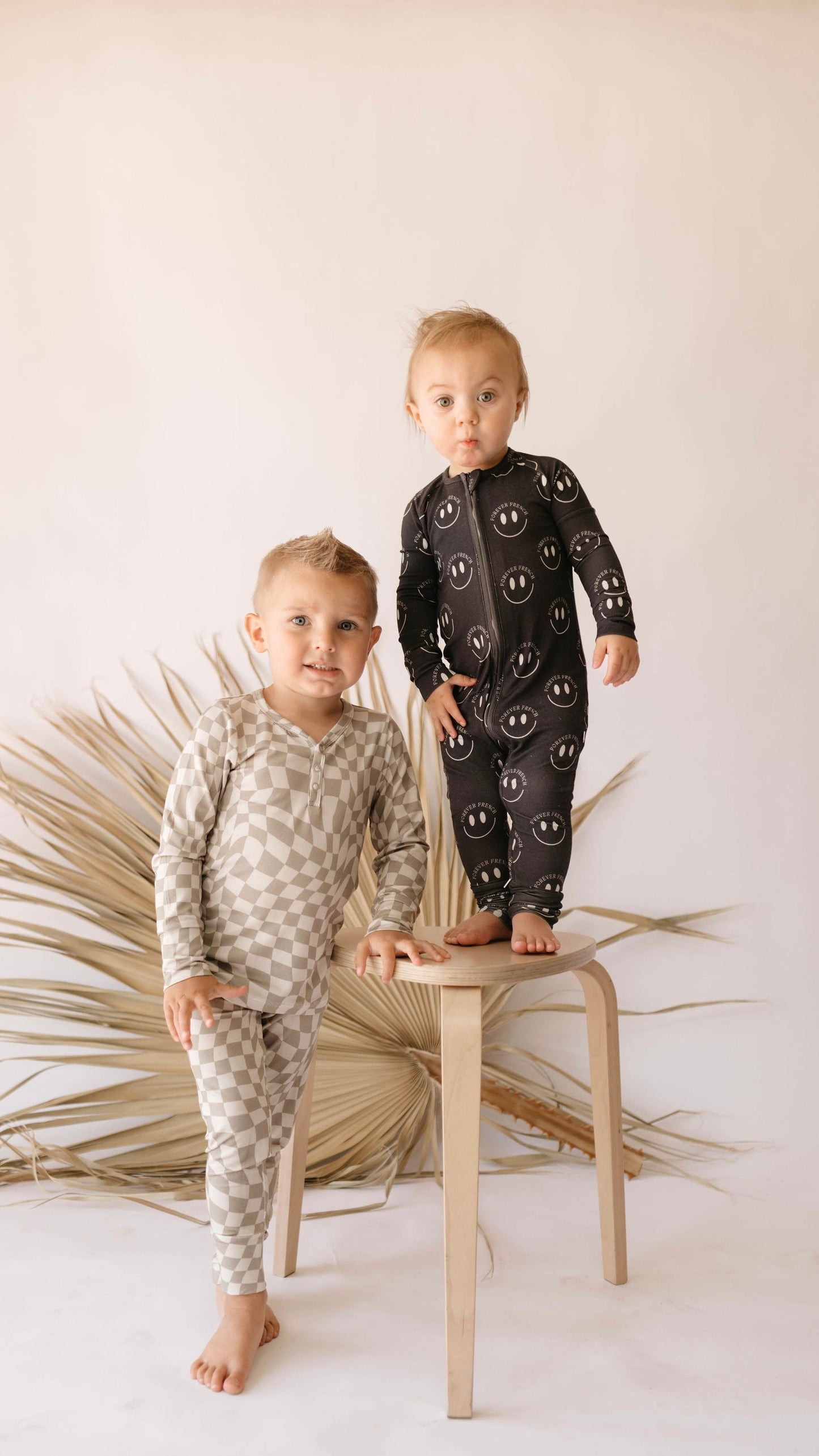 Bamboo Zip Pajamas | Charcoal & White ff Smile