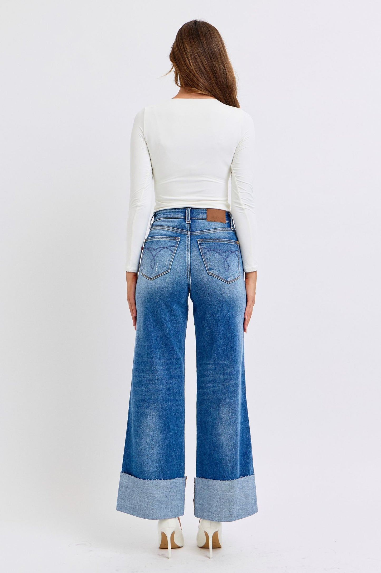 Distressed High Waist Wide Leg Jeans