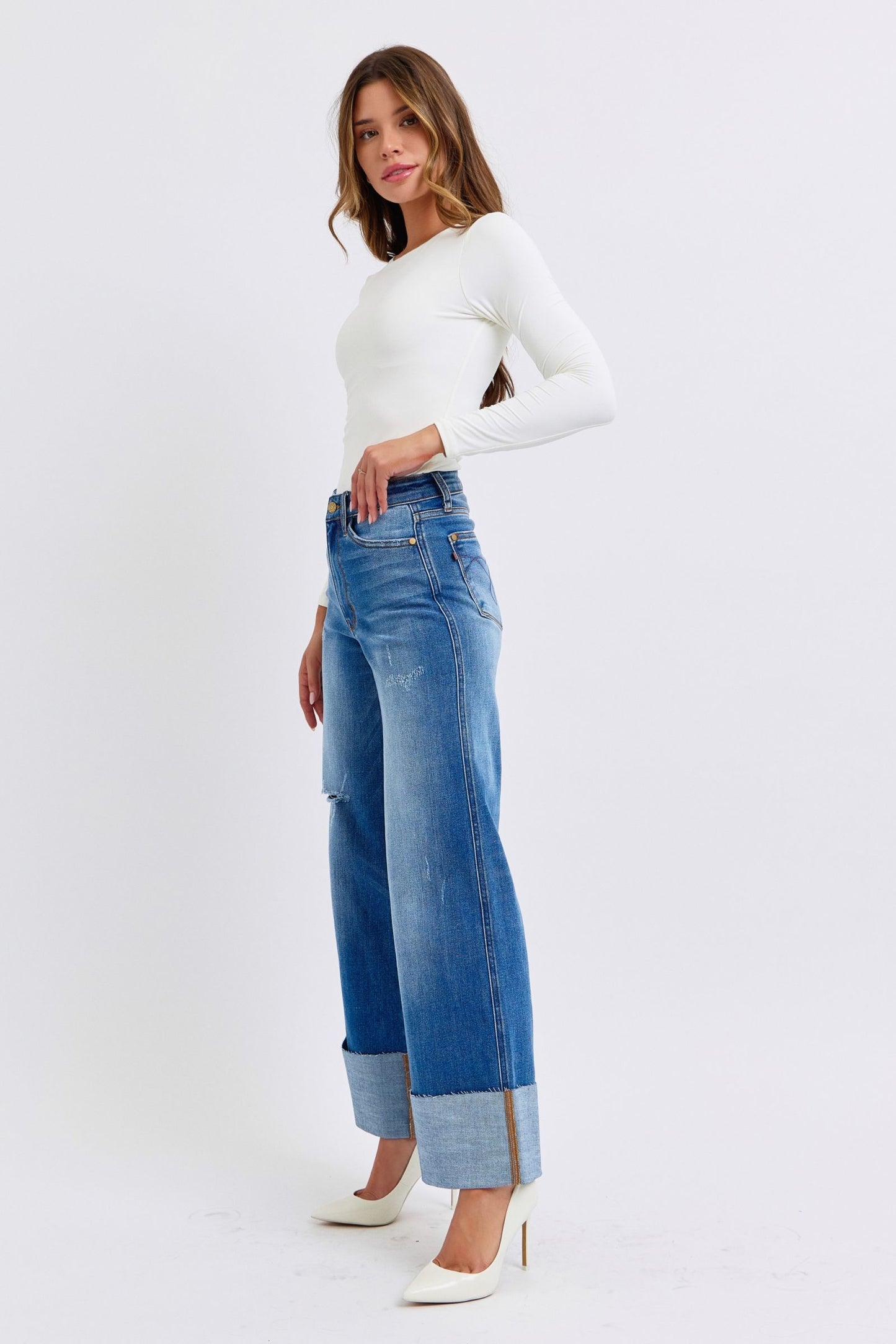 Distressed High Waist Wide Leg Jeans