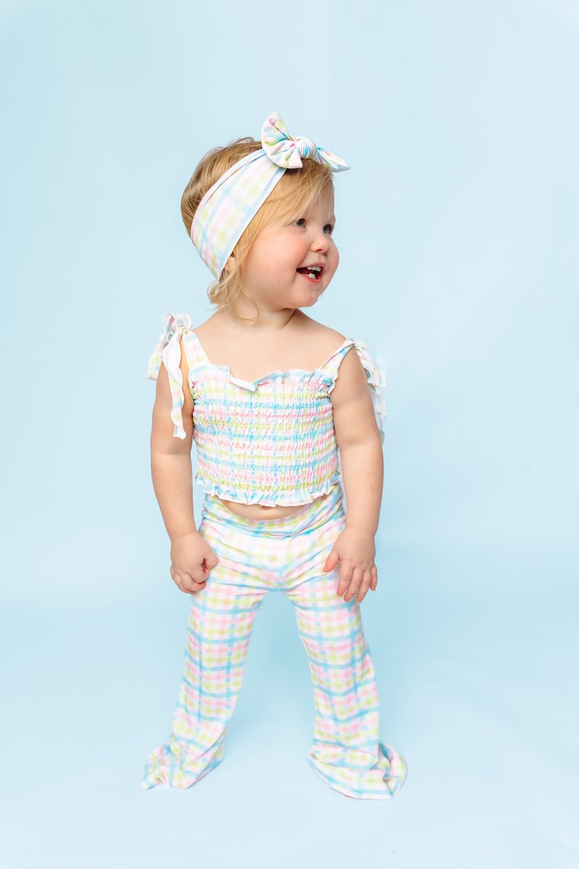 SPRING GINGHAM DREAM SMOCKED FLARE SET