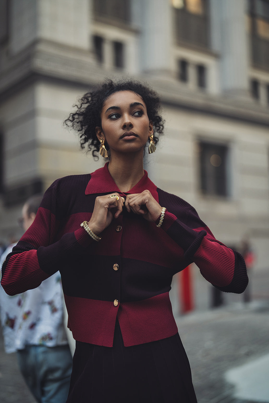 Color Block Button Up Sweater