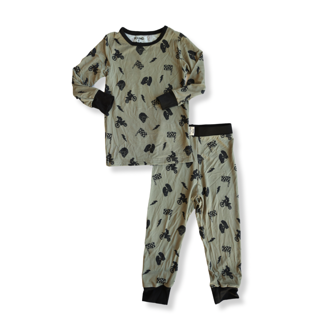 Green Moto 2-Piece Bamboo Jammies