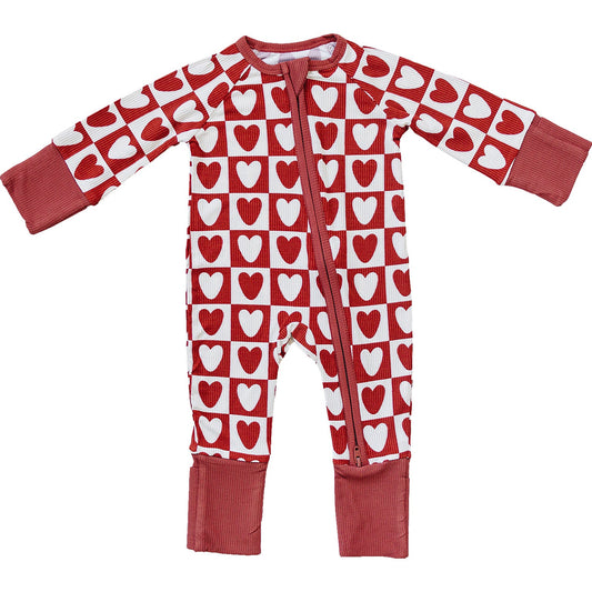 Checkered Hearts Ribbed Bamboo Zipper