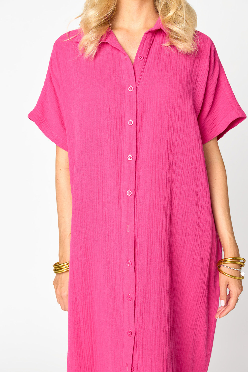 Carmen Cover Up Caftan Maxi Dress - Hot Pink