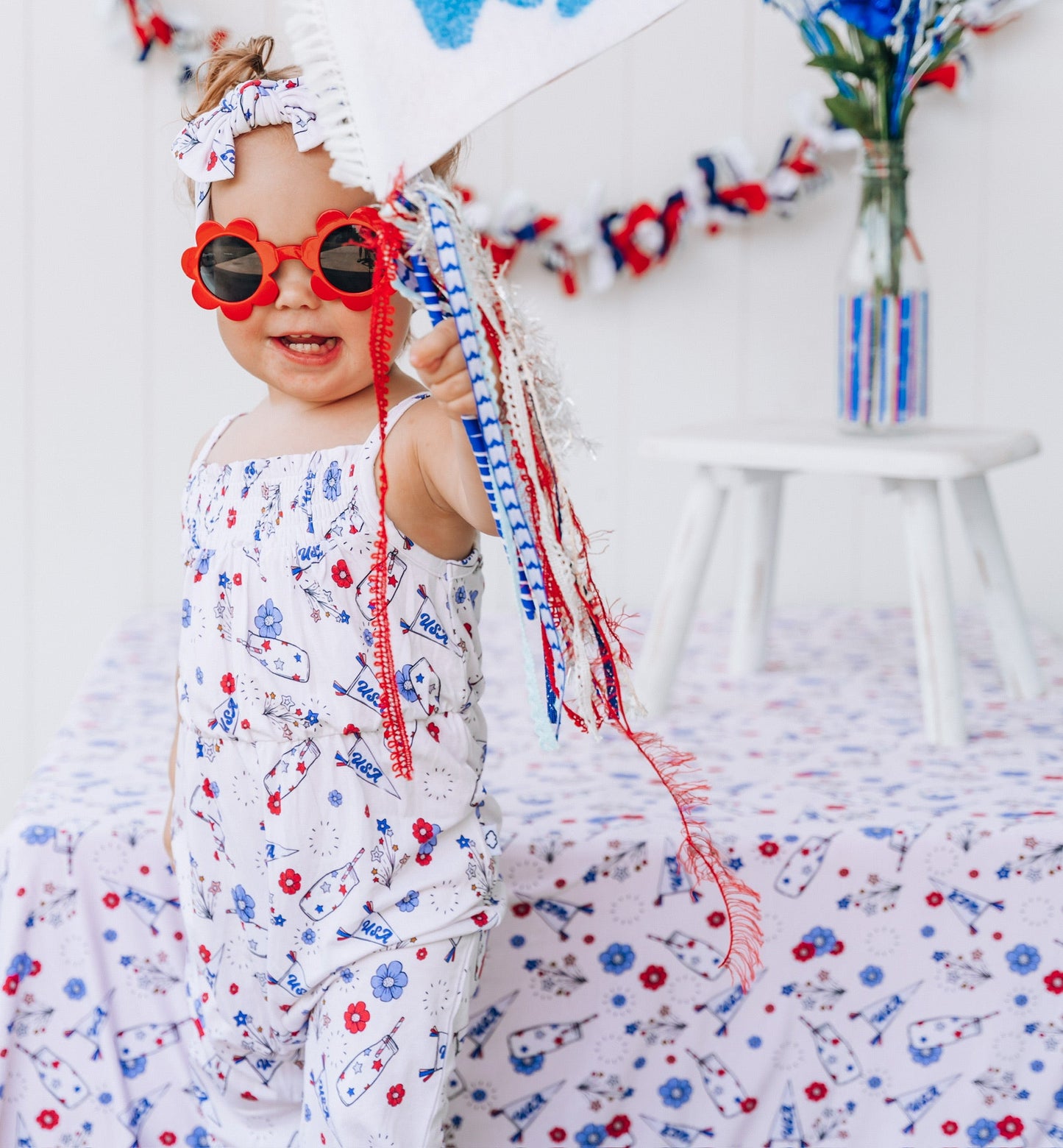 LITTLE MISS USA DREAM SMOCKED JUMPSUIT