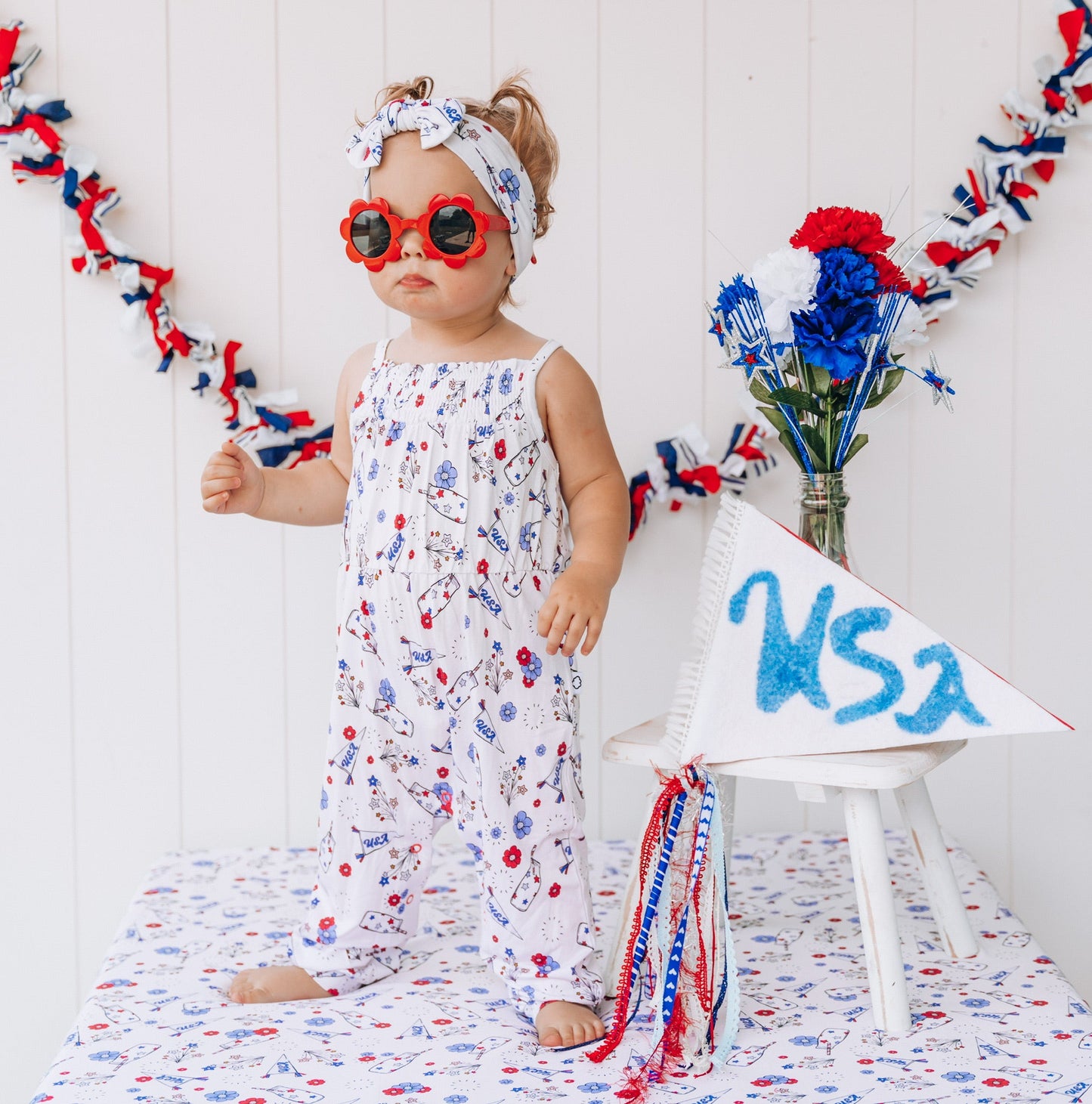 LITTLE MISS USA DREAM SMOCKED JUMPSUIT