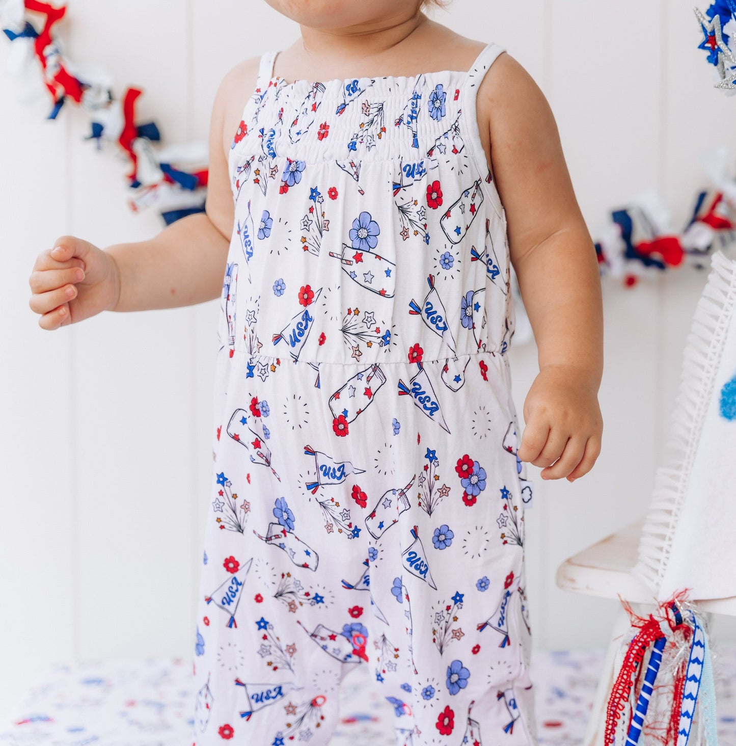 LITTLE MISS USA DREAM SMOCKED JUMPSUIT