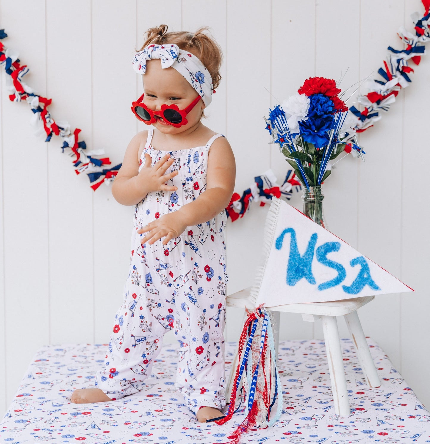 LITTLE MISS USA DREAM SMOCKED JUMPSUIT