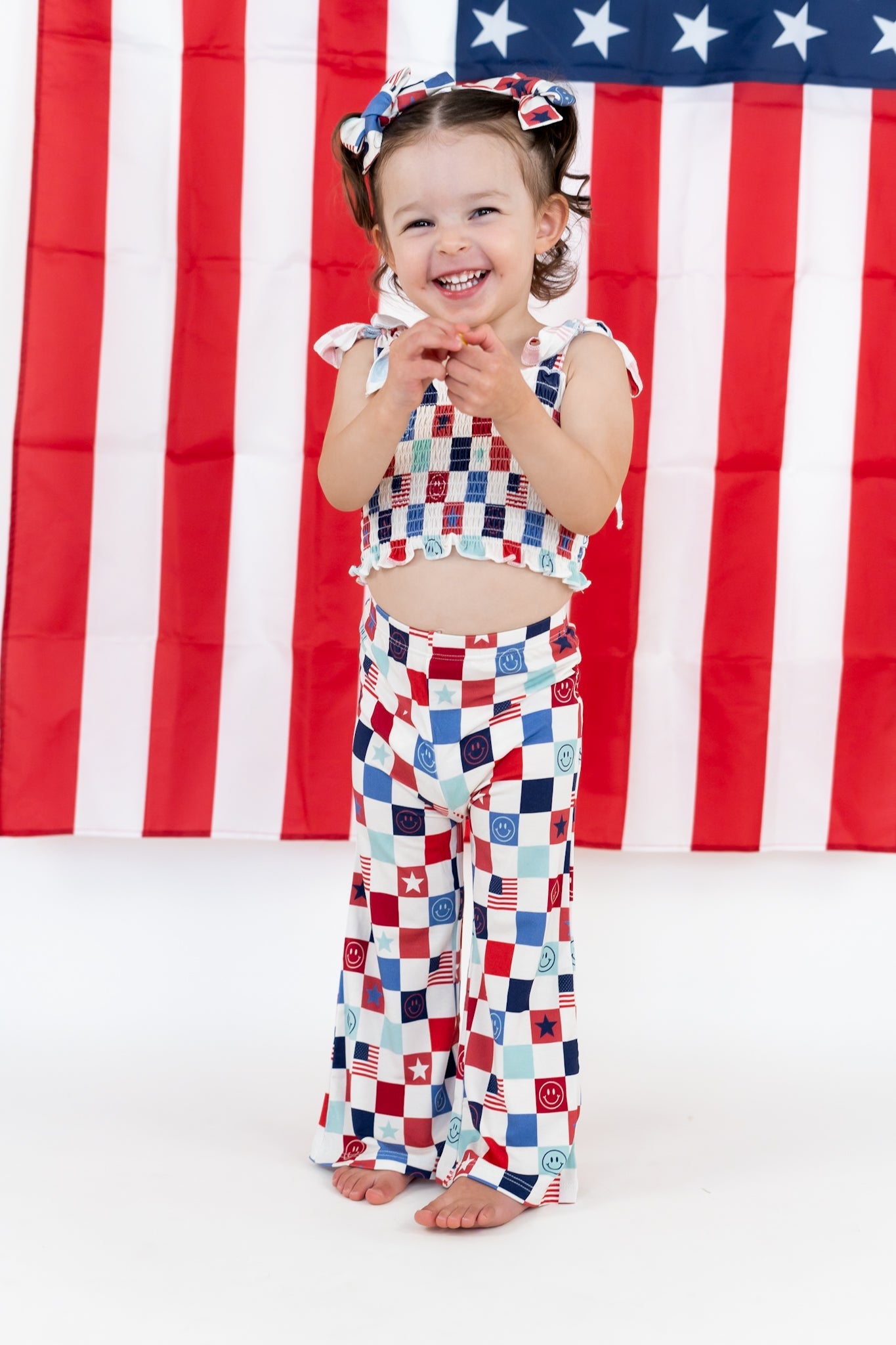 HOME OF THE FREE CHECKERS DREAM SMOCKED FLARE SET