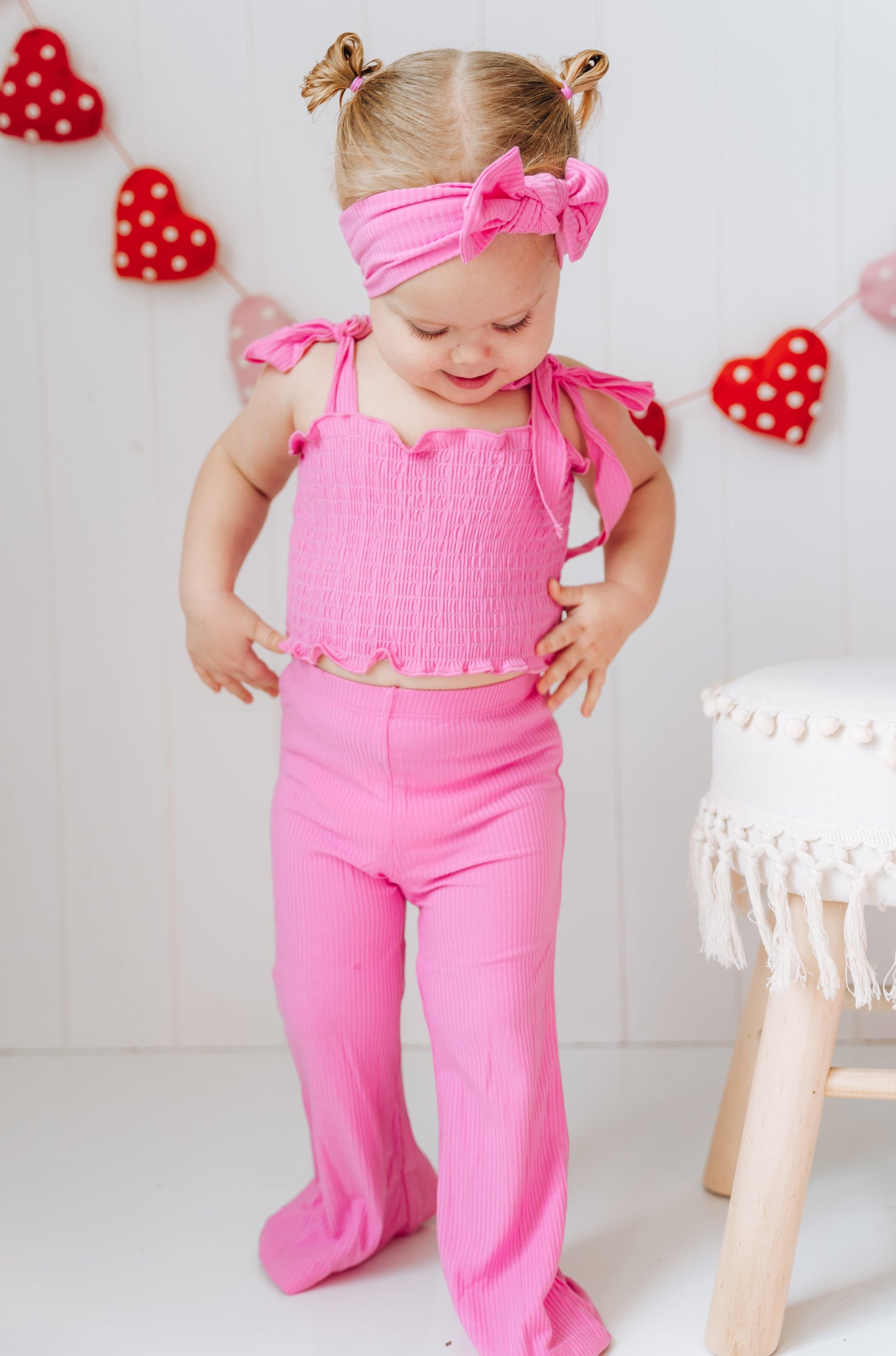 BUBBLEGUM RIB DREAM SMOCKED FLARE SET