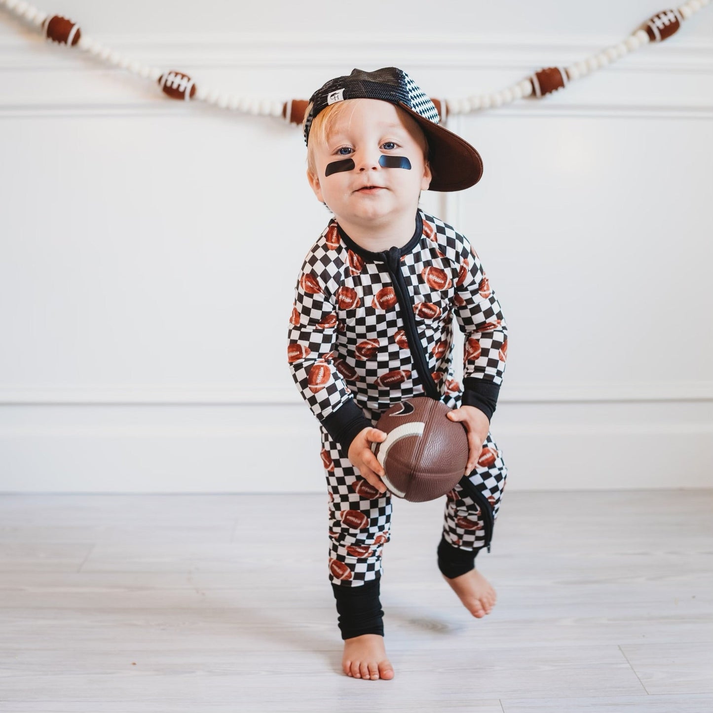 CHECKERED FOOTBALL DREAM ROMPER