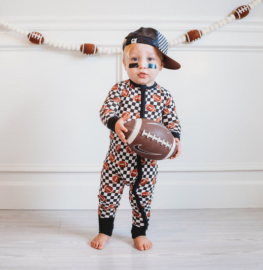 CHECKERED FOOTBALL DREAM ROMPER