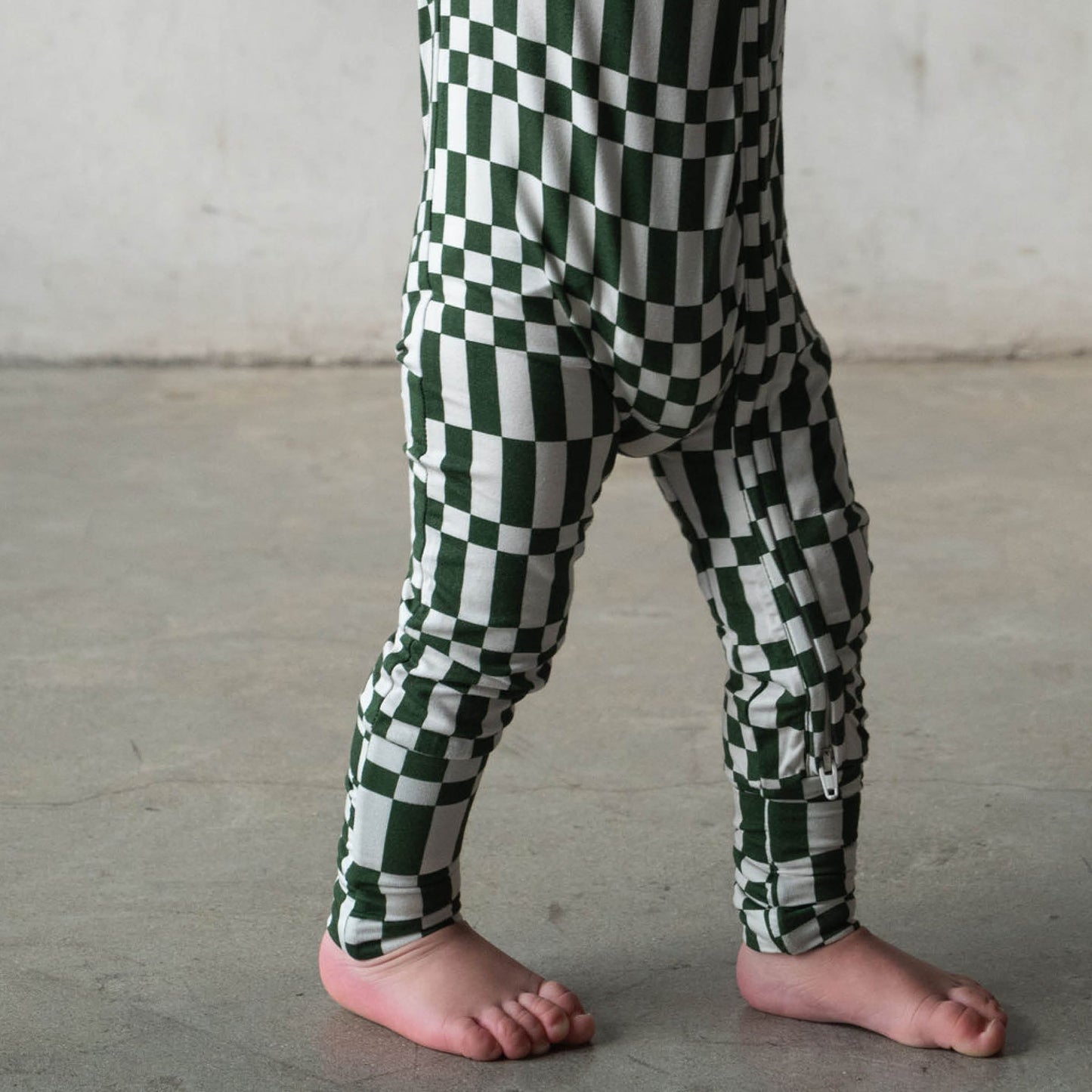 Everyday Check | Bamboo Zip Romper (Green Check)