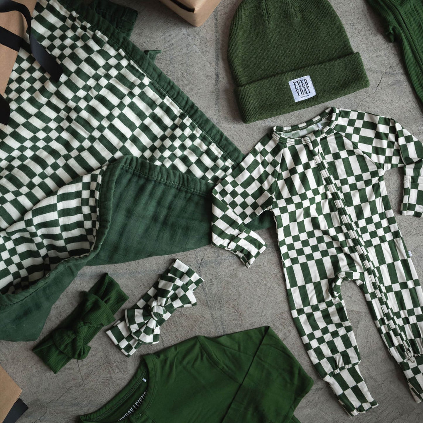 Everyday Check | Bamboo Zip Romper (Green Check)