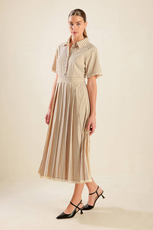 SHIFT IN PERSPECTIVE WOVEN MIDI DRESS