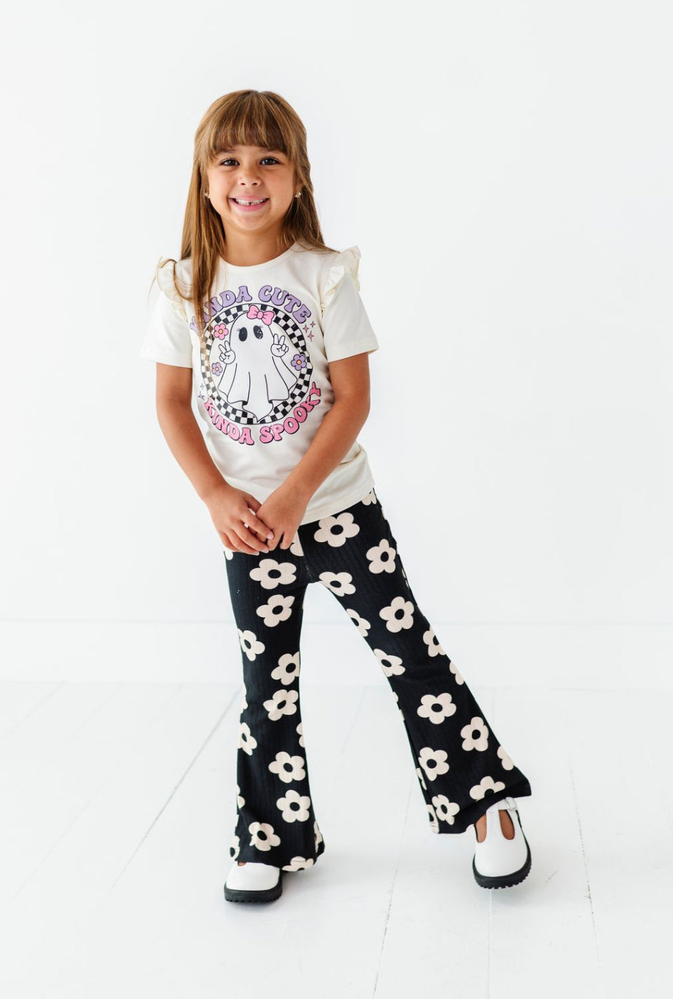 Retro Black + Cream Floral | RIB FLARES (8, 10 + 12 yrs ONLY left)