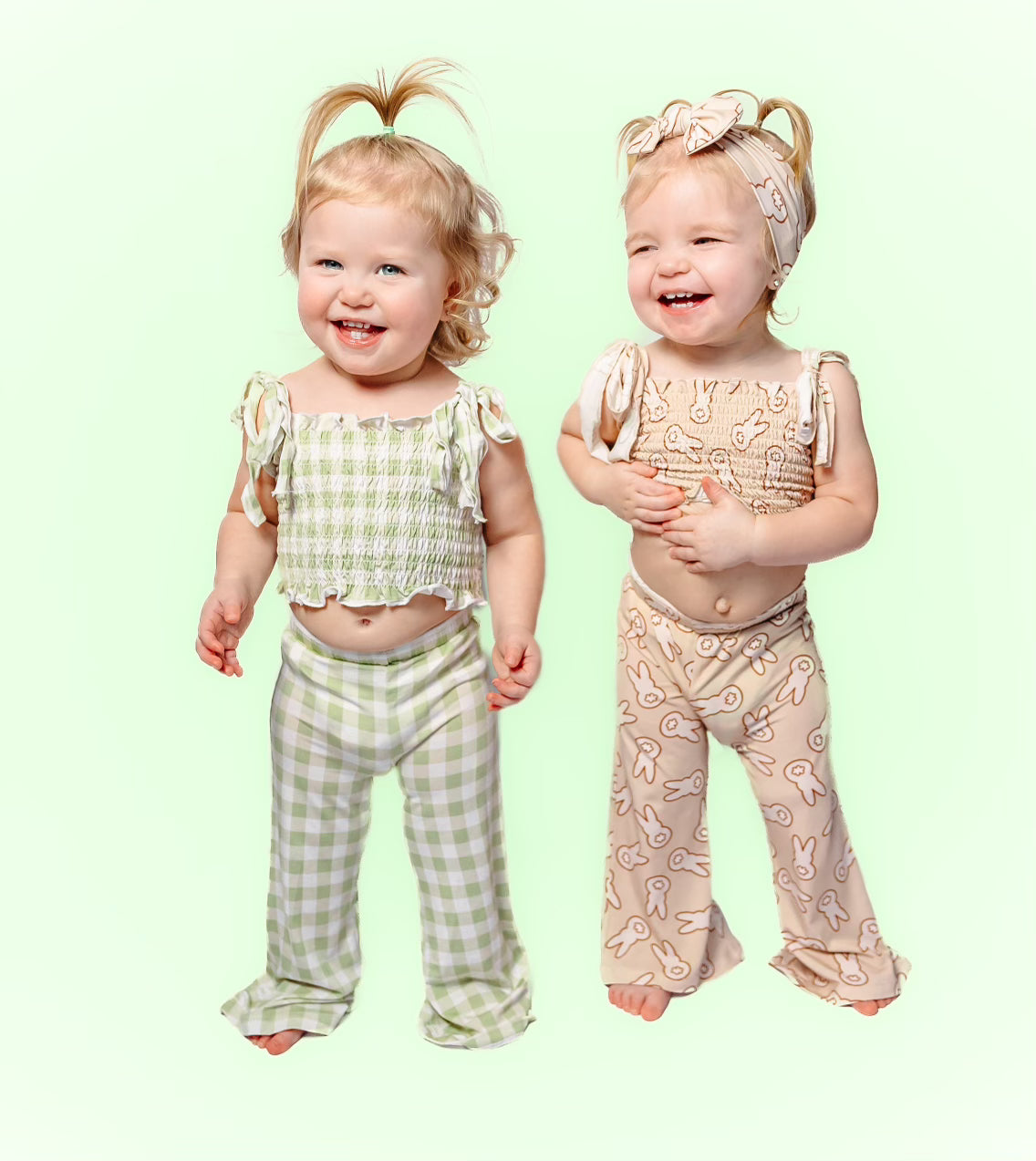 SAGE GINGHAM DREAM SMOCKED FLARE SET