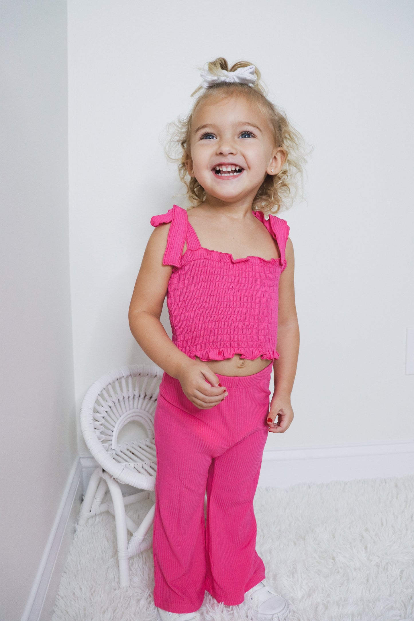 HOT PINK RIB DREAM SMOCKED FLARE SET