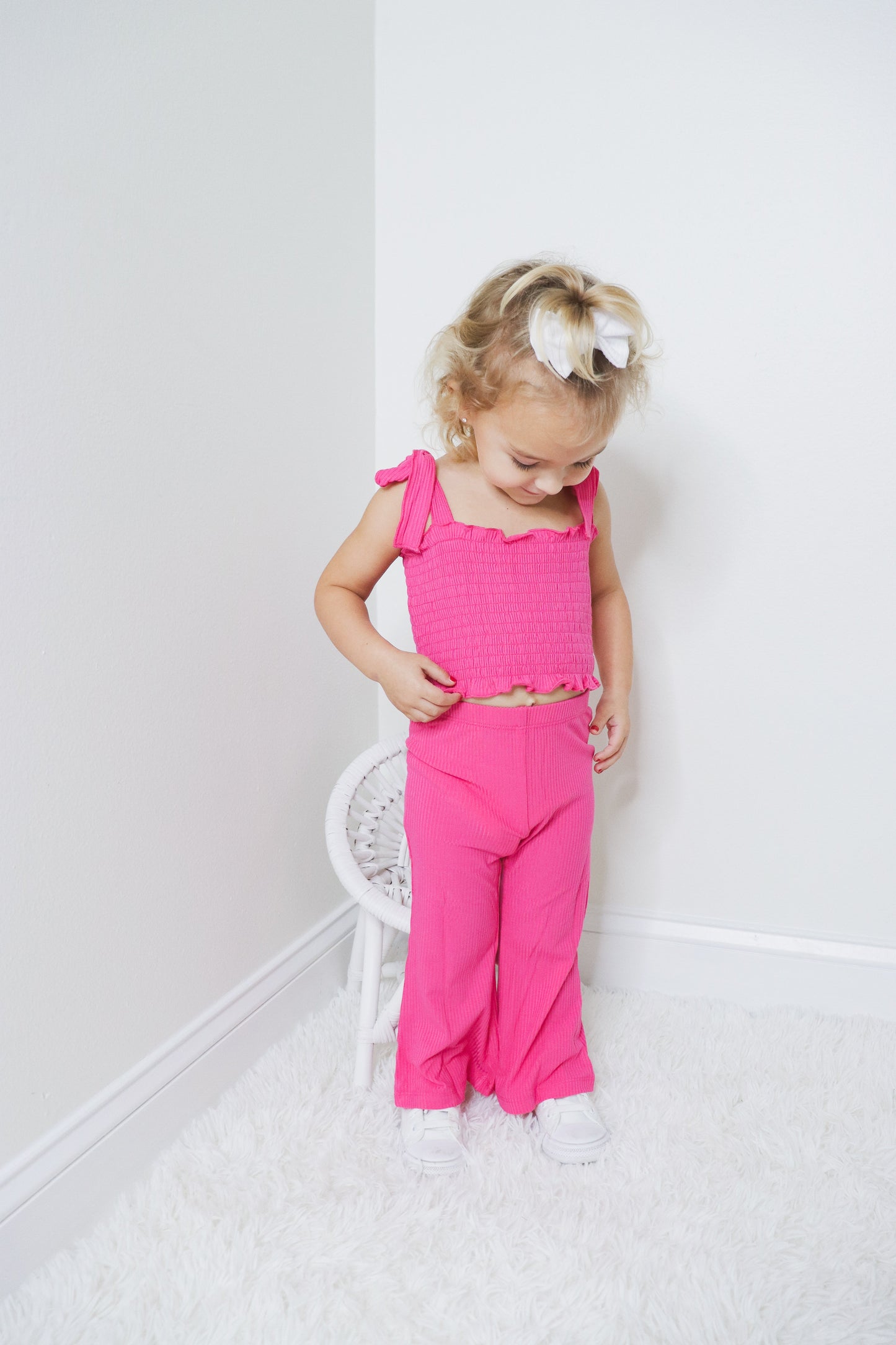 HOT PINK RIB DREAM SMOCKED FLARE SET